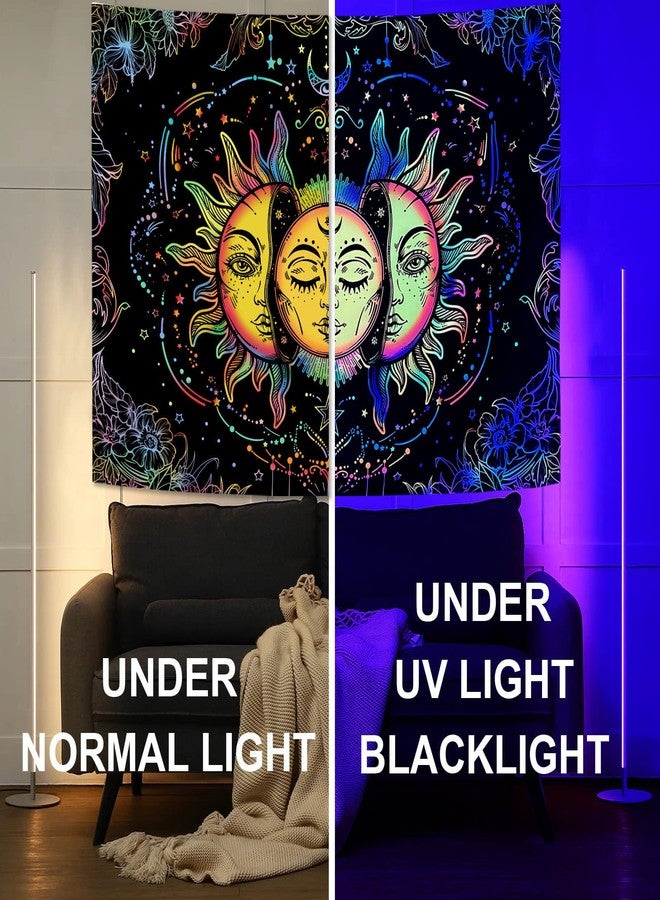 Lifeella Blacklight Sun and Moon Tapestry, UV Reactive Burning Sun Tapestries Glow in Dark Aesthetic Mystic Wall Hanging Colorful (Mutil, 36"×48" (90×120cm)) - Image 5
